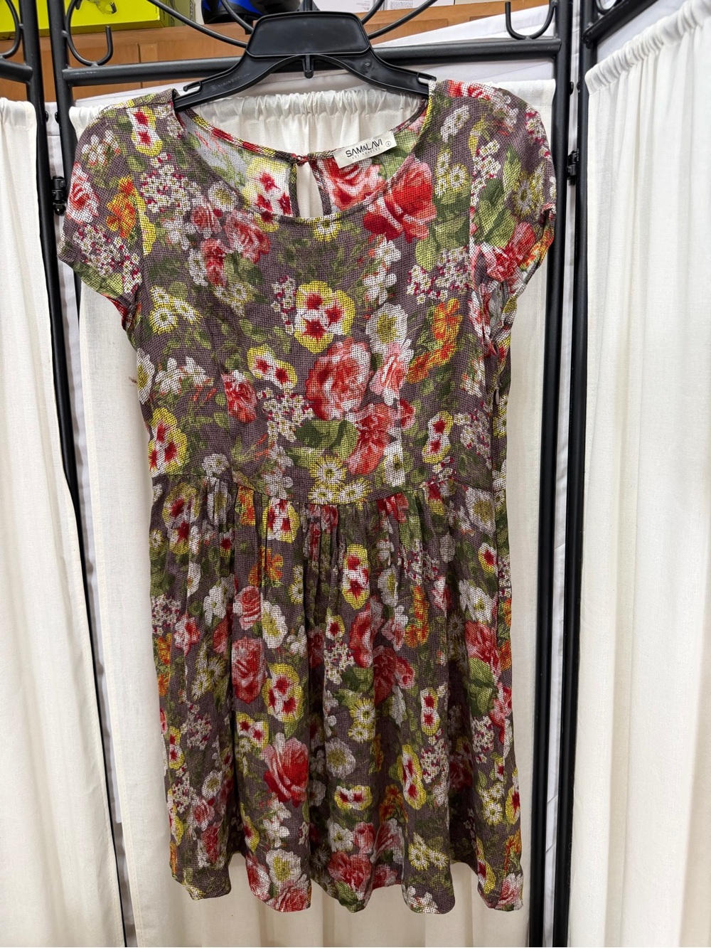 Sam & Lavi Floral Mini Dress in Olive, Red and Green